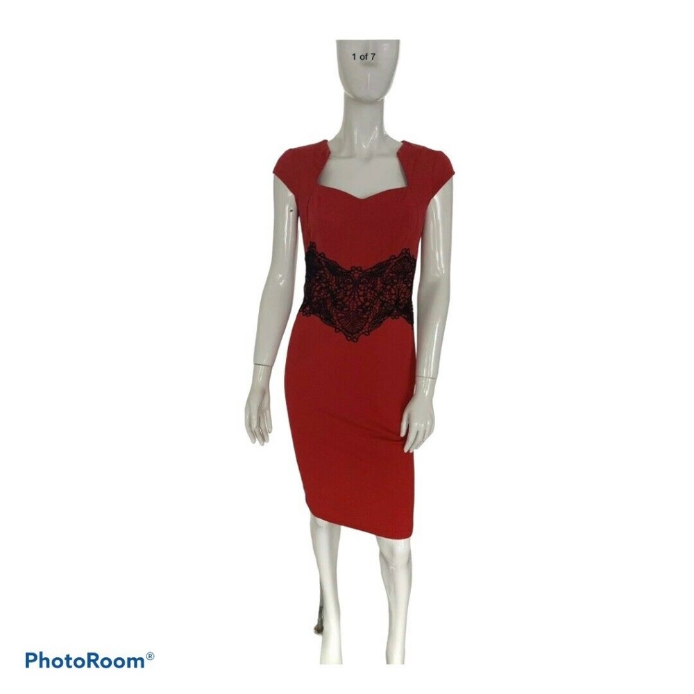 New Designer Inspired Pencil Dress Red Black 4-6